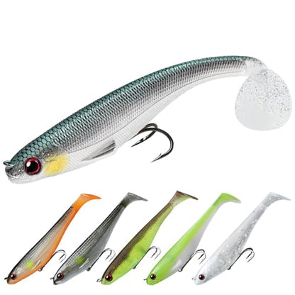 TRUSCEND Shadtale Easy Catch Soft Fishing Lures, Unique Vibration and Action for Various Rigs, Paddle Tail Swimbaits Trailer for Bass, Trout, Crappie, Walleye, Redfish, Saltwater & Freshwater Fishing - color: A-4",3/8oz