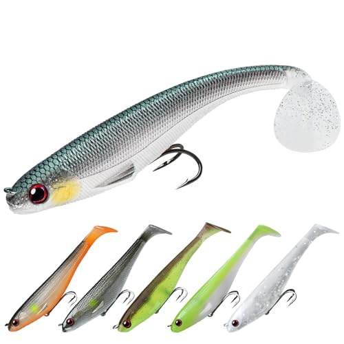 TRUSCEND Shadtale Easy Catch Soft Fishing Lures, Unique Vibration and Action for Various Rigs, Paddle Tail Swimbaits Trailer for Bass, Trout, Crappie, Walleye, Redfish, Saltwater & Freshwater Fishing - color: A-4",3/8oz