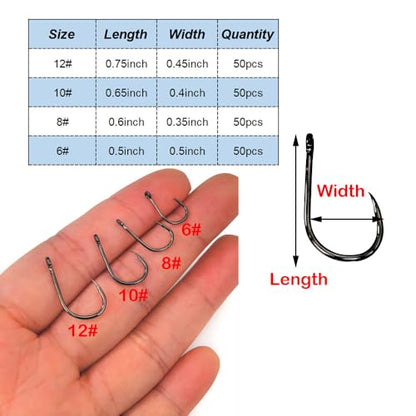 200pcs-300pcs Small Barbed Fishing Hooks Black High Carbon Fishing Hooks Set 6# 8# 10# 12# 14# 16# with Plastic Box - color: 200pcs black