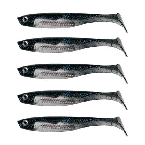 Paddle Tail Swimbait Fishing Lures for Bass Fishing | 5/6/15 Pcs Soft Plastic Lures With Paddle Tail, Pre-Rigged Jig Hook Options for Walleye, Pike & Trout Fishing - color: blue
