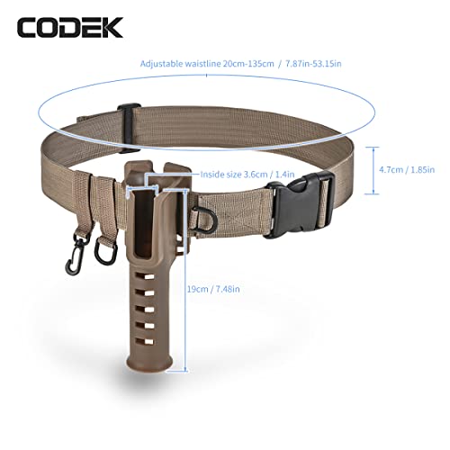 CODEK Fishing Waist Belt Rod Holder - Adjustable Wading Belt With Portable Pole Inserter for Spinning, Casting Reel, Surf, Kayak, Fly Fishing Gear Accessories - Wader Strap - style: Khaki