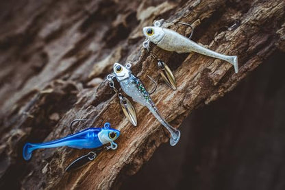 6th Sense – Pecos Underspin Crappie Fishing Lure Kit with 1/8 oz Jig Head and 2 in Swimbaits - color: Pro Shad, style: Willow Blade