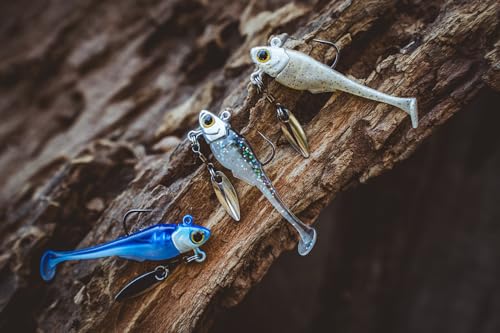 6th Sense – Pecos Underspin Crappie Fishing Lure Kit with 1/8 oz Jig Head and 2 in Swimbaits - color: Black Rose, style: Willow Blade