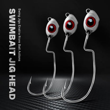 OJY&DOIIIY Fish Eye Swimbait Jig Heads, 12/20 Pack Weighted Hooks for Texas Rig or Ned Rig Fishing 1/8 3/16 1/4 3/8 oz - style: 1/8oz, 1/0, 20 Pack
