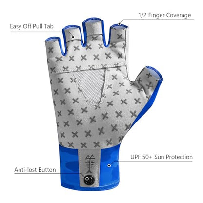 BASSDASH Unisex UPF 50+ Half Finger Sun Gloves Fingerless Breathable UV Protection for Fishing Hiking Kayaking Rowing FG02 - color: Blue Camo/Catfish, size: Medium