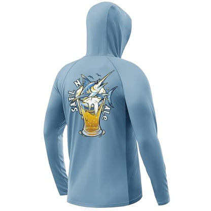 Palmyth Fishing Hoodie for Men Long Sleeve Sun Protection UV UPF 50+ Shirts - color: Airy Blue / Sail Ale, size: X-Large