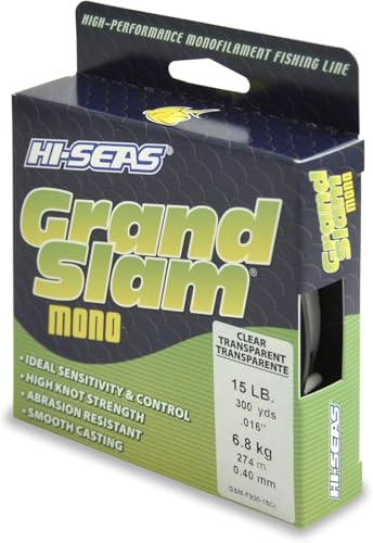 HI-SEAS Grand Slam Monofilament Fishing Line - Strong & Abrasion Resistant in Clear, Pink, Green, Smoke Blue, Fluorescent Yellow Freshwater & Saltwater - Filler Spool - style: 15 Lb Test, 0.40 Mm Dia, 300 Yd