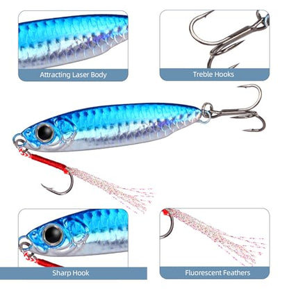Tripquips Saltwater Jigs Fishing Lures with Ultra-Sharp Hooks, Saltwater Spoon Lure for Tuna Salmon Grouper, Sea Fishing Jigging Lure, Trolling Spoon for Bass Fishing - color: 5PCS-30g/1.06oz