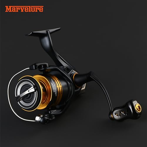 Mamba Series Power Handle 2.28'' (58 mm) with Titanium Knob Compatible for Shimano Stradic FL FM, Stella, Vanford, Vanquish, Twin Power, Nasci FC FD 1000-5000 Spinning Reels - color: Black Gold