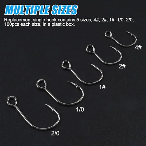 Inline Single Hooks Single Replacement Hooks for Lures Baits Inline Circle Hooks Large Eye with Barbed Fishing Baiting Hooks Saltwater Freshwater - size: 4#-100pcs