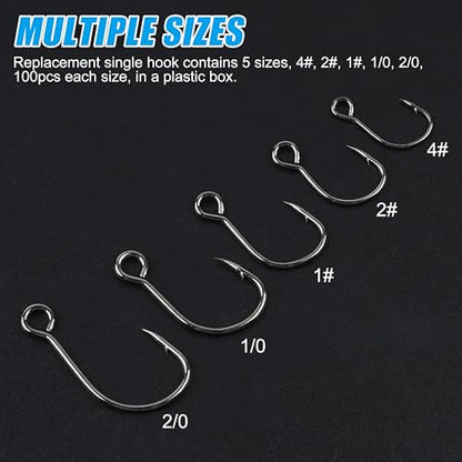 Inline Single Hooks Single Replacement Hooks for Lures Baits Inline Circle Hooks Large Eye with Barbed Fishing Baiting Hooks Saltwater Freshwater - size: 4#-100pcs