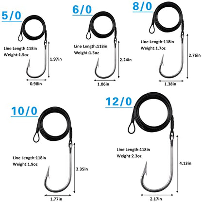 Fishing Shark Rigs Surf Fishing Stainless Steel Cable Leader Wire with Tuna Shark Hooks Saltwater Fishing Deep Sea Hooks Big Fish Shark Leader Rig - size: 10/0-2PCS