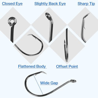 Circle Hooks Freshwater Saltwater Fishing Hooks 2X Strong High Carbon Steel Offset Catfish Fishing Hooks, Variety of Different Sizes - color: 150pcs hooks