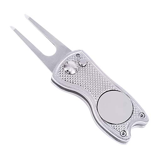 Mile High Life Microfiber Waffle Pattern Golf Towel | Club Groove Cleaner Brush | Foldable Divot Tool with Magnetic Ball Marker (White Towel/Brush/Fish Divot) - color: White Towel/Brush/Fish Divot