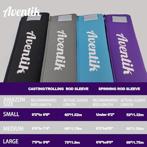 Aventik Lightproof Neoprene Rod Sleeve – Protective Fishing Rod Sock Cover with Hanging Loop & Adjustable Lanyard for Casting, Spinning & Trolling Rods - color: Black+Purple, size: Length: 52''/1.32m