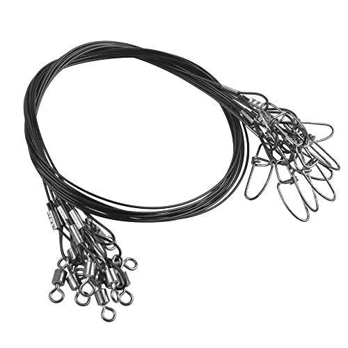 20PCS Fishing Leader Line,150LB High Strength Saltwater Fishing Stainless Steel Leaders with Swivel Snaps Connect Tackle Lure Rig and Hooks 19.7inch - color: Black - 20pcs