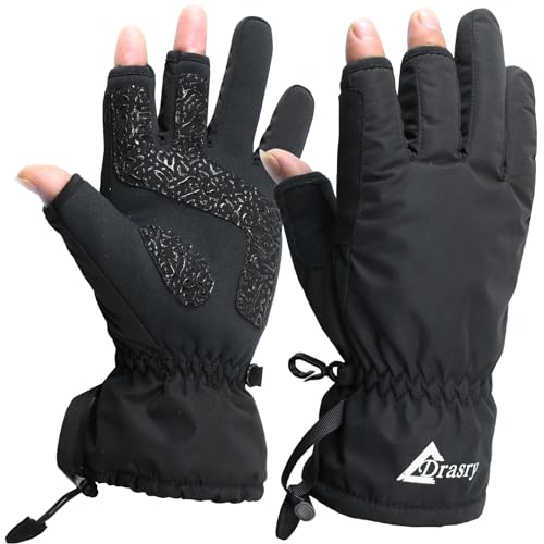 Drasry Neoprene Palm Ice Fishing Gloves 3-Cut Fingers Warm for Men and Women Cold Weather Insulated Great for Winter Fly Fishing Photography Running Shooting Hunting Hiking - size: X-Large