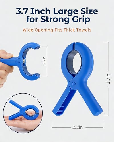 10 Pack Beach Towel Clips Heavy Duty Large Beach Essentials Chair Pool Clip | Deep Blue Clips with Strong Grip, Silicone Protection, Rust Resistant Spring, Multi-Use for Beach, Boat, Cruise & Outdoors - color: Deep Blue