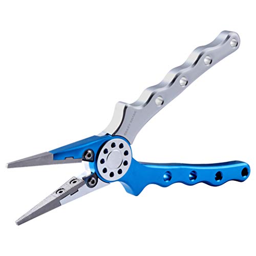 Professional Saltwater/Fresh Water Aluminum Fishing Pliers Tungsten Carbide Cutters Hook Remover with Sheath and Lanyard - color: Blue