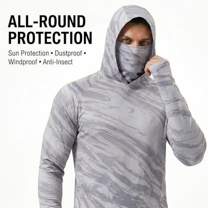5 Pack Men's Camouflage Long Sleeve Hooded Shirt with Balaclava Face Mask,Sun Protection Fishing Hunting Rash Guard - color: 5color a Set, size: 3X-Large