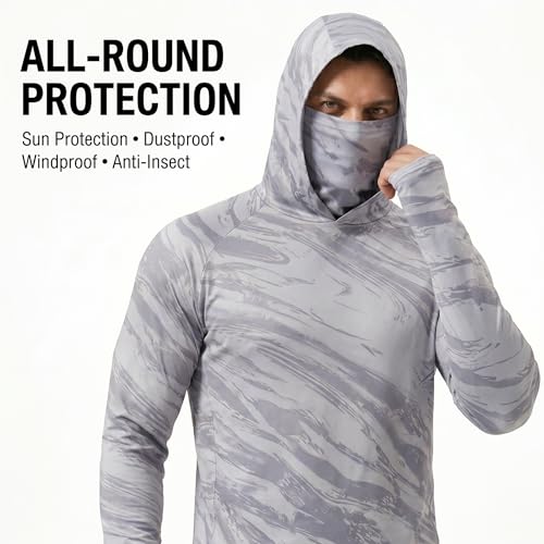 5 Pack Men's Camouflage Long Sleeve Hooded Shirt with Balaclava Face Mask,Sun Protection Fishing Hunting Rash Guard - color: 5color a Set, size: XX-Large