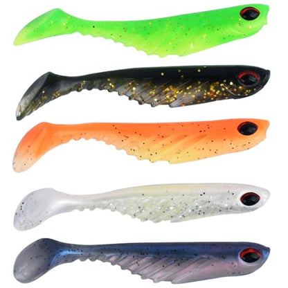 50pcs Paddle Tail Swim Baits Ripple Shad Fishing Soft Bait Power Bait Fishing Soft Plastic Lures for Saltwater Freshwater Fishing