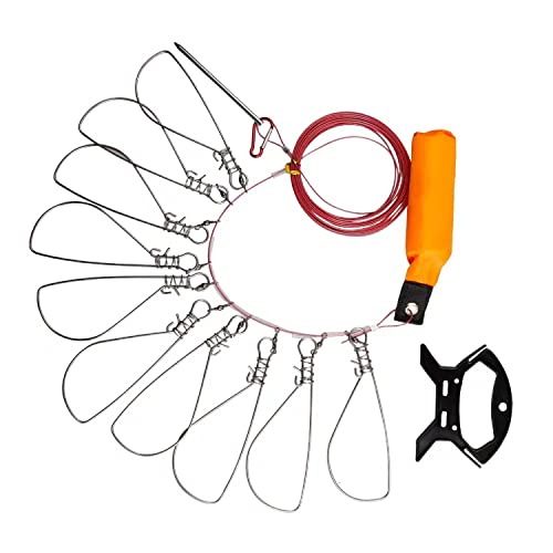 Fish Stringer Clip,Fishing Stringer Clip Fish Lock Stainless Steel Wire Rope Lanyard Live Fish Lock with Float,5/10 Metal Snaps - color: 10 Clips