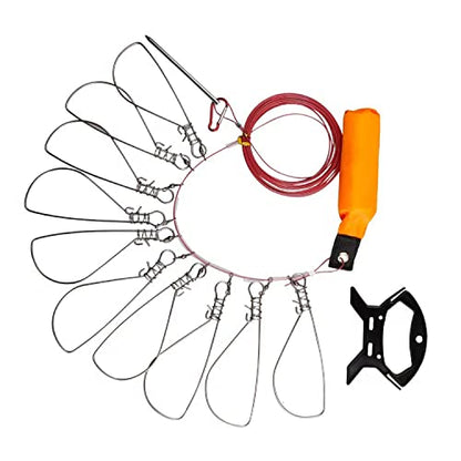 Fish Stringer Clip,Fishing Stringer Clip Fish Lock Stainless Steel Wire Rope Lanyard Live Fish Lock with Float,5/10 Metal Snaps - color: 10 Clips