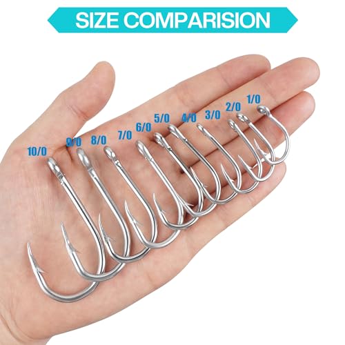 Saltwater Circle Hooks,50 Packs Strong Stainless Steel Fishing Hooks Live Bait Fish Hook Jig Catfish Hook 1/0-10/0 - size: 1/0 - 50 PACK