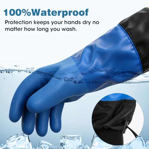 Waterproof Winter Work Gloves with Extended Cuff Warm Non-Slip 1 Pair - color: Blue, size: Large