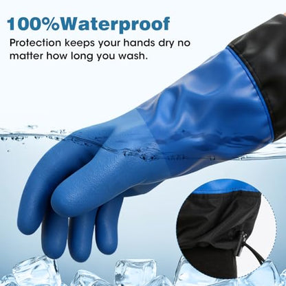 Waterproof Winter Work Gloves with Extended Cuff Warm Non-Slip 1 Pair - color: Blue, size: Large