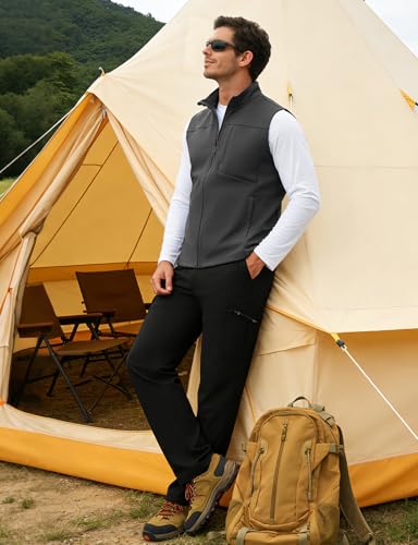 TBMPOY Men's Lightweight Softshell Vests Windproof Sleeveless Jackets Golf Outdoor Outerwear Summer Hiking Travel Cycling - color: Dark Grey, size: Small