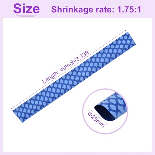 DMiotech Heat Shrink Sleeve Wrap Tubing x Tube Tubing for Fishing Rod Grips and Other Grips, Non Slip - Insulation - Waterproof 40'' Lengths, Dia 25mm Blue Scales - color: Blue Scales, size: Dia 25mm