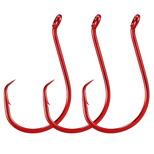 Dr.Fish 100 Pack Octopus Circle Hooks, Saltwater & Freshwater Fishing Hooks, #8-#10/0, Offset, Catfish, Tuna, Striper, Snapper, Bass Fishing - color: Red, size: #1/0-100 Pack