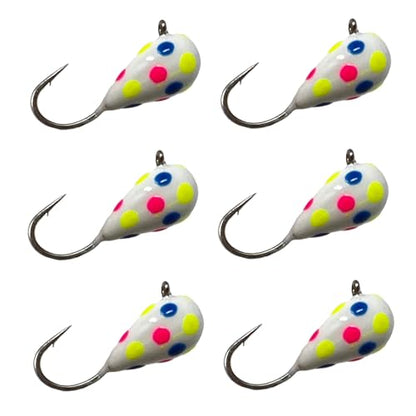 Reaction Tackle Tungsten Ice Fishing Jigs, Tear Drop Jig Heads that Glow with UV Light for Panfish, Crappie, Walleye, Perch, Trout and Bluegill - color: Wonder Glow Spots 6-pcs, size: 4 mm