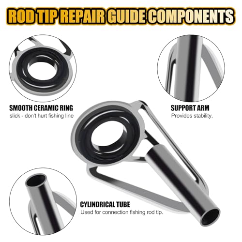 Rod Tip Repair Kit 50pcs Fishing Rod Tips Replacement Set with Storage Box, 10 Sizes Pole Tip Repair Kit - size: A-Iron rod tip kit