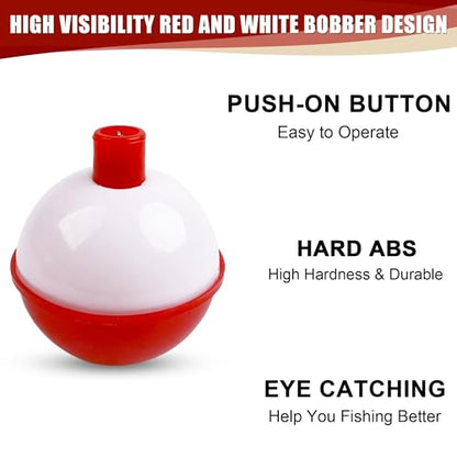 Fishing Bobbers Hard ABS Bobbers Snap-on Fishing Floats Push Button Round Buoy Float Bobbers for Crappie Panfish Walleyes Red and White 0.75"/1"/1.25"/1.5"/1.75"/2"/2.5" - size: 2.5inch - 10pcs