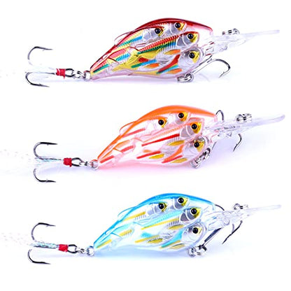 CrankBaits Fishing Lures CrankBait of Bass,Topwater Lures for Freshwater and Saltwater Shallow Water Deep Diving Swimbait,Topwater Bait for Trout Bass Fishing Lure,5pcs/Box