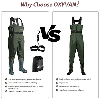 Chest Waders with Boots for Men & Women, Nylon/PVC Lightweight Fishing Wader with Boots Hanger - color: Army Green, size: M13/W15
