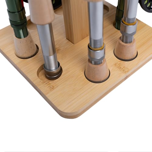 Fishing Pole Rod Racks—Floor Stand Bamboo Fishing Gear Equipment Storage Organizer, Easy Installation - Square rods holder - style: holds up 8 rods