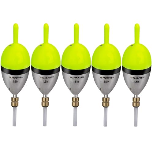 THKFISH Wood Slip Bobber for Fishing with Brass Weighted Crappie Floats - color: A Style-Green, size: 1.5in * 5pcs