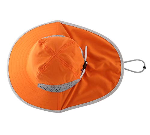 Connectyle Kids Sun Hat Adjustable Fishing Hat for Boys Grils Breathable UPF 50+ Protection Outdoor Beach Hat with Neck Flap - color: Orange