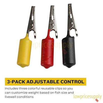 3 Pack Snap Clip Fishing Tool Stabilizing Fin Weights Livewell Fish Saver for Deep-Water Bass, Tournament-Safe Survival Weights Fish Stabilizing Weight, Bass Survival Weight