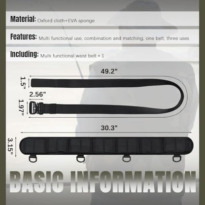 Fishing Wading Belt with Removable Strap Adjustable Waistband Molle System Outdoor Tactical Belts Soft Waist Cover Fly Fishing Gear for Kayaking Casting Surfing