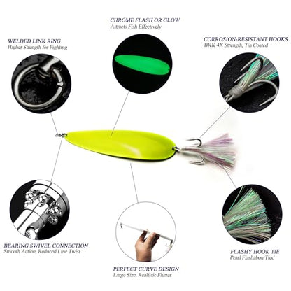 Magnum Flutter Spoon Jigging Lures, 8-9 Inch Large Hard Metal Sinking Trolling Casting Striper Fishing Spoon Baits for Striped Bass, Salmon, Walleye, Saltwater, Freshwater, Deep Sea Fishing - color: Classic - Chartreuse Large Spoon, size: A - 8" Classic -