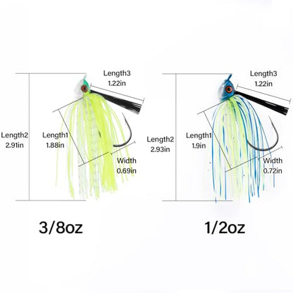 Dr.Fish 2 Pack Swim Jigs Weedless Bass Fishing Jigs Hook Lures with Reinforced Weed Guard Fish Head Swimbait Silicone Skirt Pike Walleye Muskie Freshwater Lures - color: Chartreuse, size: 1/2oz