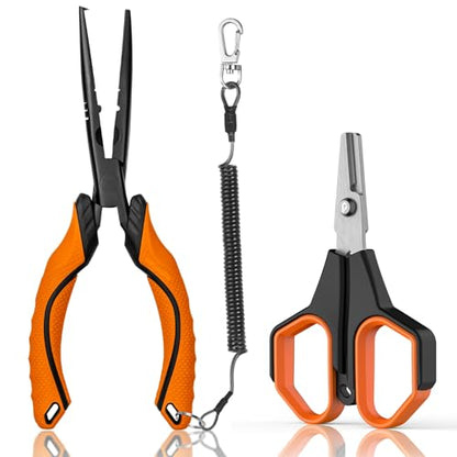 Fishing Tools Kit, Fishing Pliers,Fishing Scissors, Fishing Line Cutter for Braided Fishing Line,Fishing Gear with Lanyard - color: 9"Fishing Pliers Orange