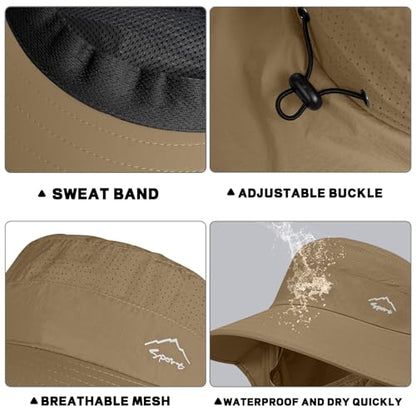 Rosoz Sun Hat for Men Women with Neck Flap,Wide Brim UPF50+ Fishing Hat with Detachable Face Cover Outdoor Sun Protection Hat - color: 1pack-brown