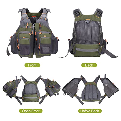 Lixada Fly Fishing Vest Fishing Jacket Breathable Polyester Mesh Design Fishing Vest - color: Green