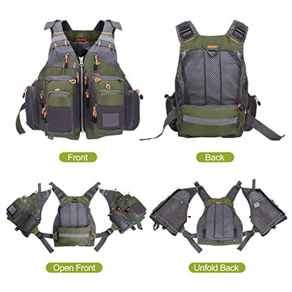 Lixada Fly Fishing Vest Fishing Jacket Breathable Polyester Mesh Design Fishing Vest - color: Green